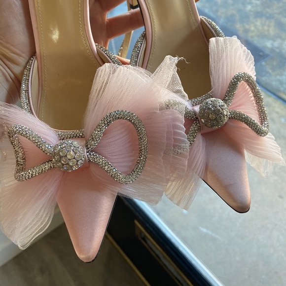 Mach & Mach pink satin ruffle bow Swarovski crystal pumps - Picture 8 of 8
